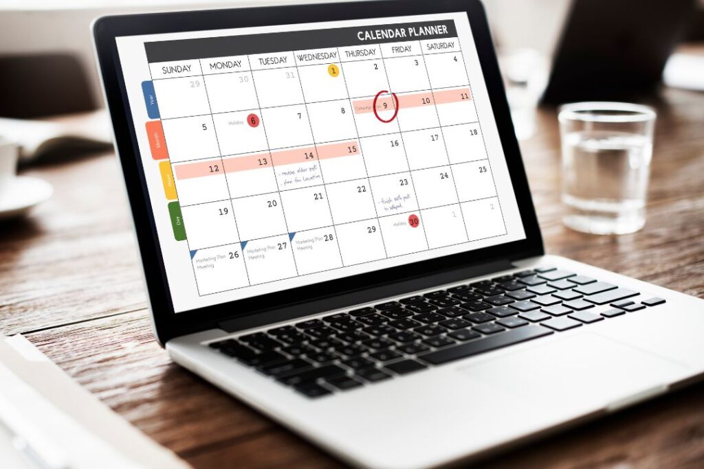 Calendar planner on laptop.